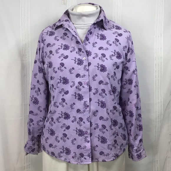 APW for Women Tops - Corduroy Lavender Floral Soft Long Sleeve Blouse